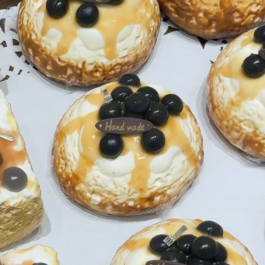 Boba Milk Tea Cream Puff handmade silicone dessert squishy, approximately 140g