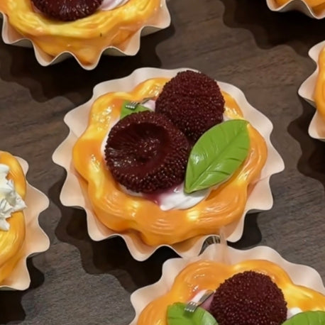 Waxberry Egg Tart handmade silicone dessert squishy, approximately 120g
